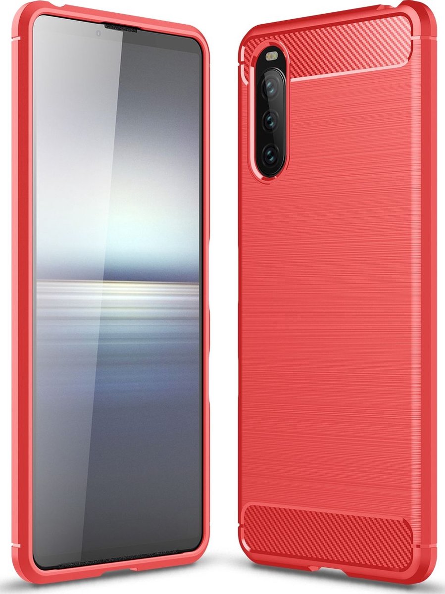 Mobigear Hoesje geschikt voor Sony Xperia 10 III Telefoonhoesje Flexibel TPU | Mobigear Brushed Slim Backcover | Xperia 10 III Case | Back Cover - Rood