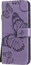 Mobigear Telefoonhoesje geschikt voor Samsung Galaxy A21s Hoesje | Mobigear Butterfly Bookcase Portemonnee | Pasjeshouder voor 2 Pasjes | Telefoonhoesje voor Pinpas / OV Kaart / Rijbewijs - Paars