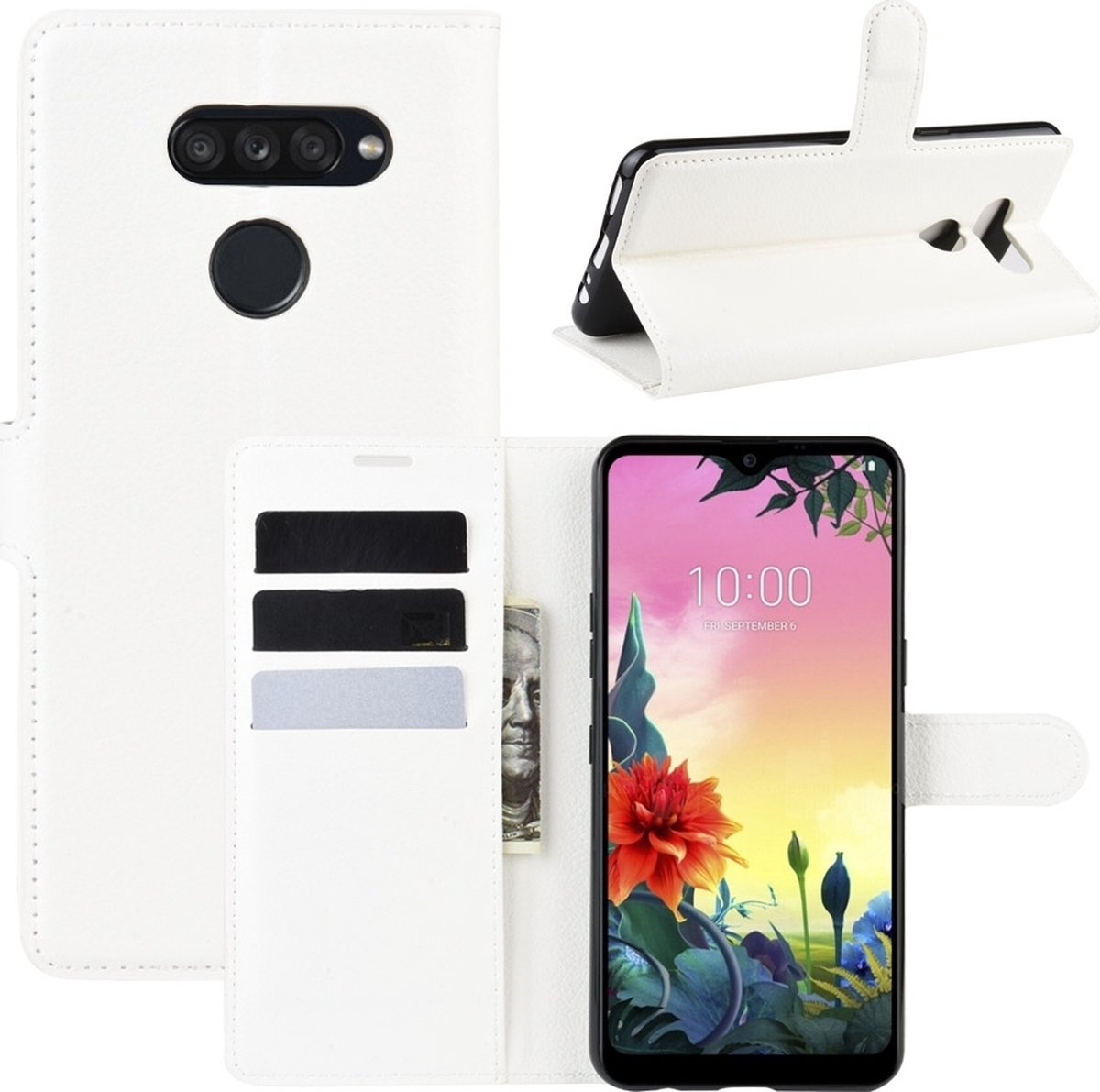 Mobigear Telefoonhoesje geschikt voor LG K50s Hoesje | Mobigear Classic Bookcase Portemonnee | Pasjeshouder voor 3 Pasjes | Telefoonhoesje voor Pinpas / OV Kaart / Rijbewijs - Wit