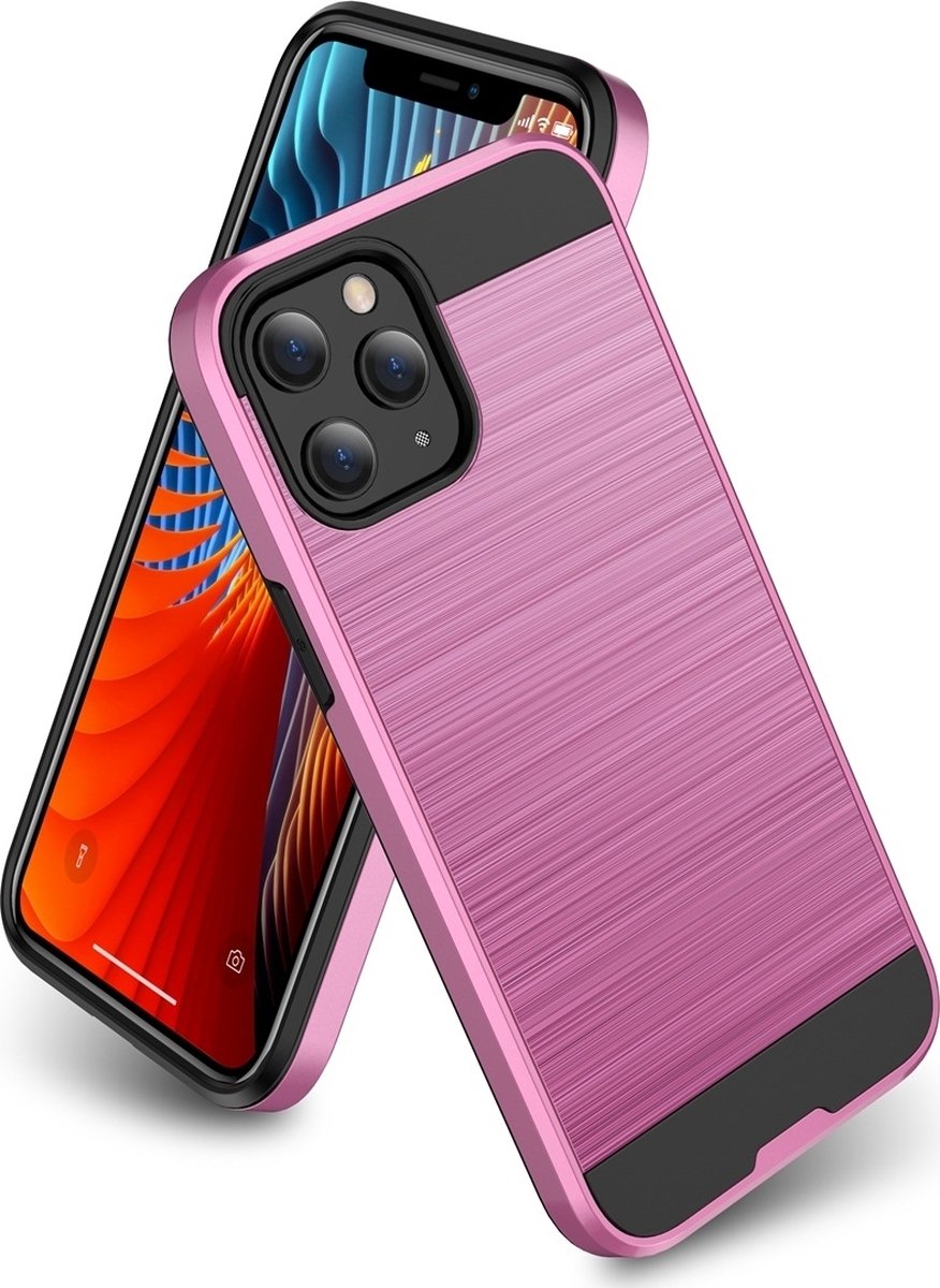Mobigear Hoesje geschikt voor Apple iPhone 12 Pro Max Telefoonhoesje Hardcase | Mobigear Brushed Armor Backcover Shockproof | Schokbestendig iPhone 12 Pro Max Telefoonhoesje | Anti Shock Proof - Roze