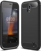 Mobigear Hoesje geschikt voor Nokia 1 Telefoonhoesje Flexibel TPU | Mobigear Brushed Slim Backcover | 1 Case | Back Cover - Zwart