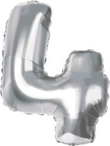 Helium Ballon Zilver Cijfer 4 76cm