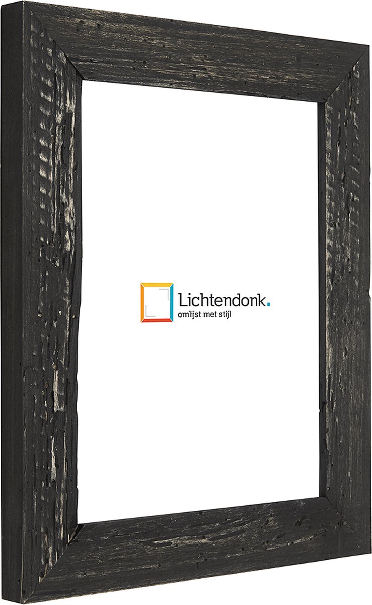 Lichtendonk Fotolijst - Fotokader Zwart Verouderd Hout - met echte houtworm gaatjes - Fotomaat 15x22 - Ontspiegeld glas - Art.nr. 1009970515221