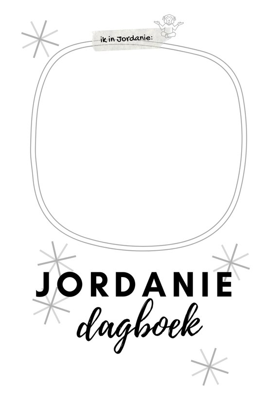 Jordanië dagboek met een lege plek voor een foto. 'ik in Jordanië:' staat bovenaan.