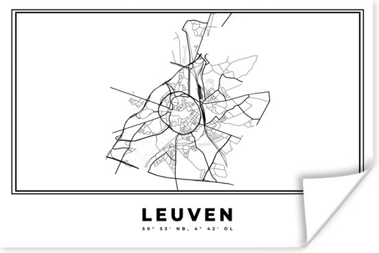 Poster Stadskaart – Zwart Wit - Kaart – Leuven – België – Plattegrond - 30x20 cm
