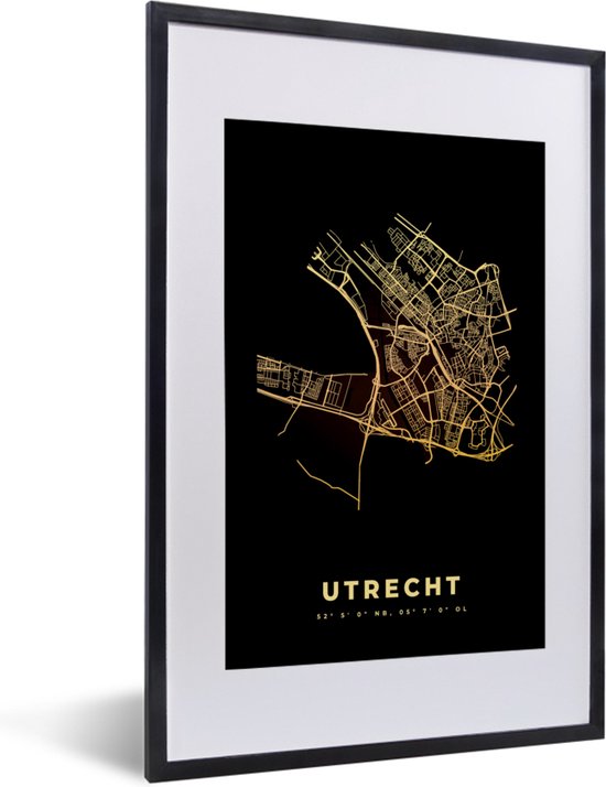 Fotolijst incl. Poster – Stadskaart – Utrecht – Kaart – Plattegrond – Nederland – 40×60 cm – Posterlijst