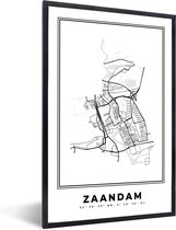 Fotolijst incl. Poster Zwart Wit- Stadskaart – Zwart Wit - Kaart – Zaandam – Nederland – Plattegrond - 40x60 cm - Posterlijst