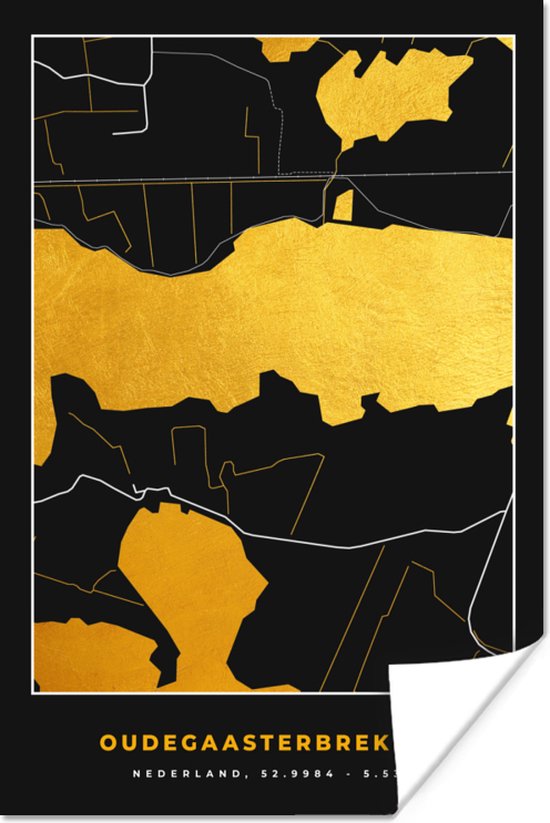 Poster Kaart - Plattegrond - Stadskaart - Nederland - Gold - Zwart