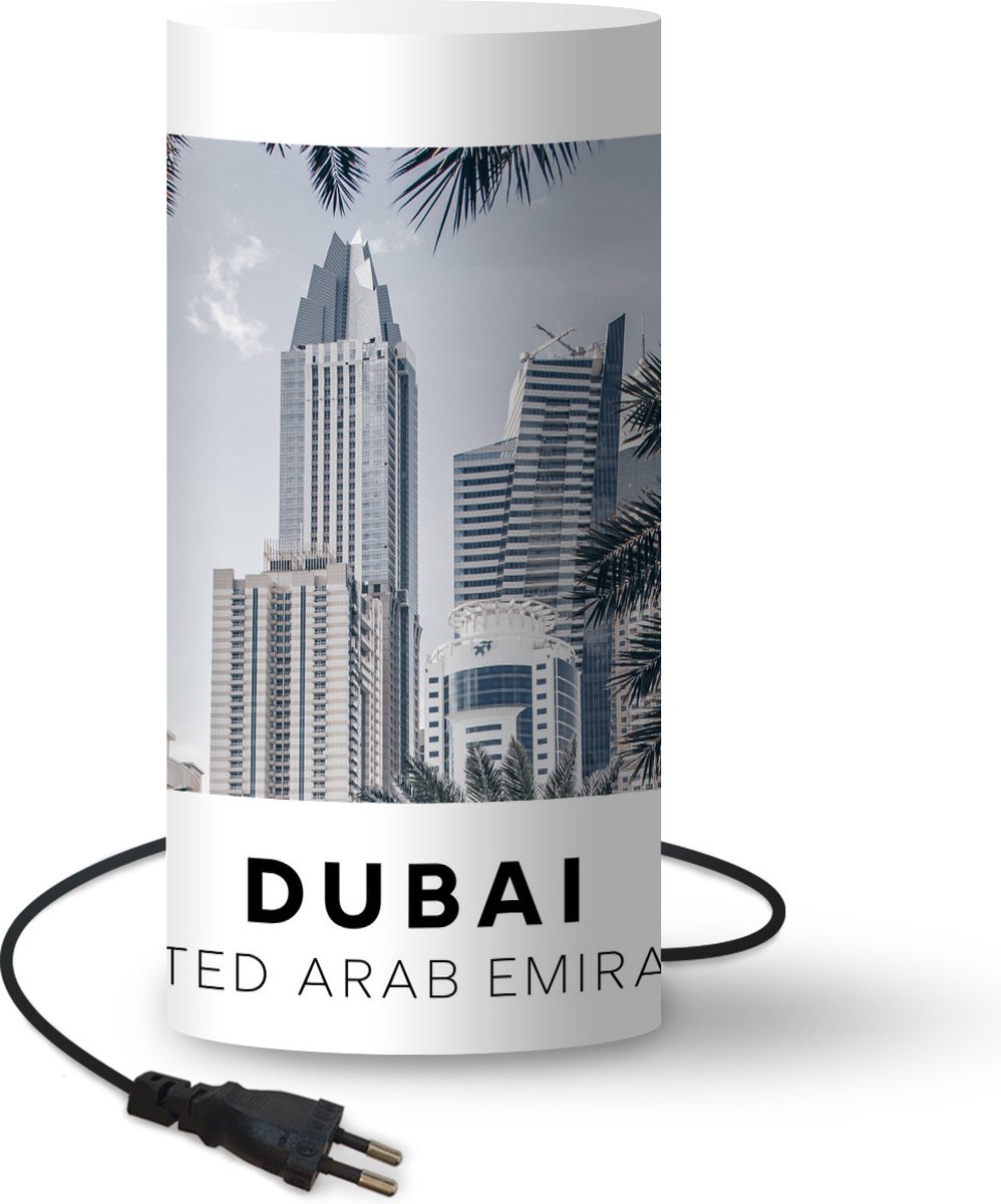 Lamp - Nachtlampje - Tafellamp slaapkamer - Dubai - Architectuur - Palmbomen - 33 cm hoog - Ø15.9 cm - Inclusief LED lamp