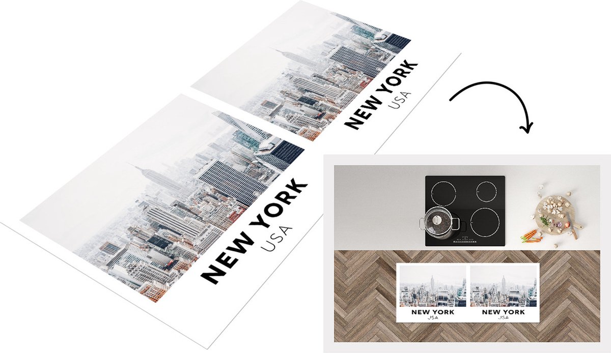 KitchenYeah Keukenloper - Loper keuken - New York - Amerika - Huizen - 120x50 cm - Keukenloper vinyl Multicolor