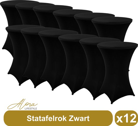 Statafelrok zwart 80 cm - per 12 - partytafel - Alora tafelrok voor statafel - Statafelhoes - Bruiloft - Cocktailparty - Stretch Rok - Set van 12