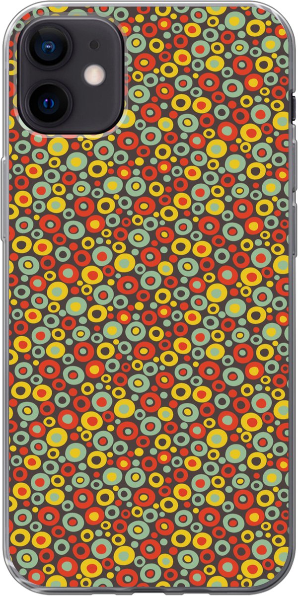 Telefoonhoesje Geschikt voor iPhone 12 mini hoesje - Patroon - Jaren 70 - Retro - Bubbel - Siliconen Telefoonhoesje Telefoonhoesje