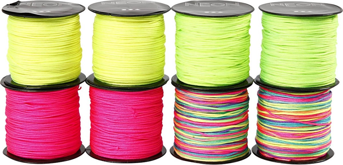 Neon Macramekoord - DIY Nylonkoord Set - 1mm Dikte - Voor Creatieve Knutselprojecten - Lengte 28m Per Rol - Set van 8 Rollen