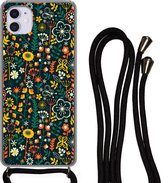 Hoesje met koord Geschikt voor iPhone 11 - Meisjes - Vlinder - Planten - Patronen - Girl - Kids - Kinderen - Meiden - Siliconen - Crossbody - Backcover met Koord - Telefoonhoesje met koord - Hoesje met touw - Gadgets en trends