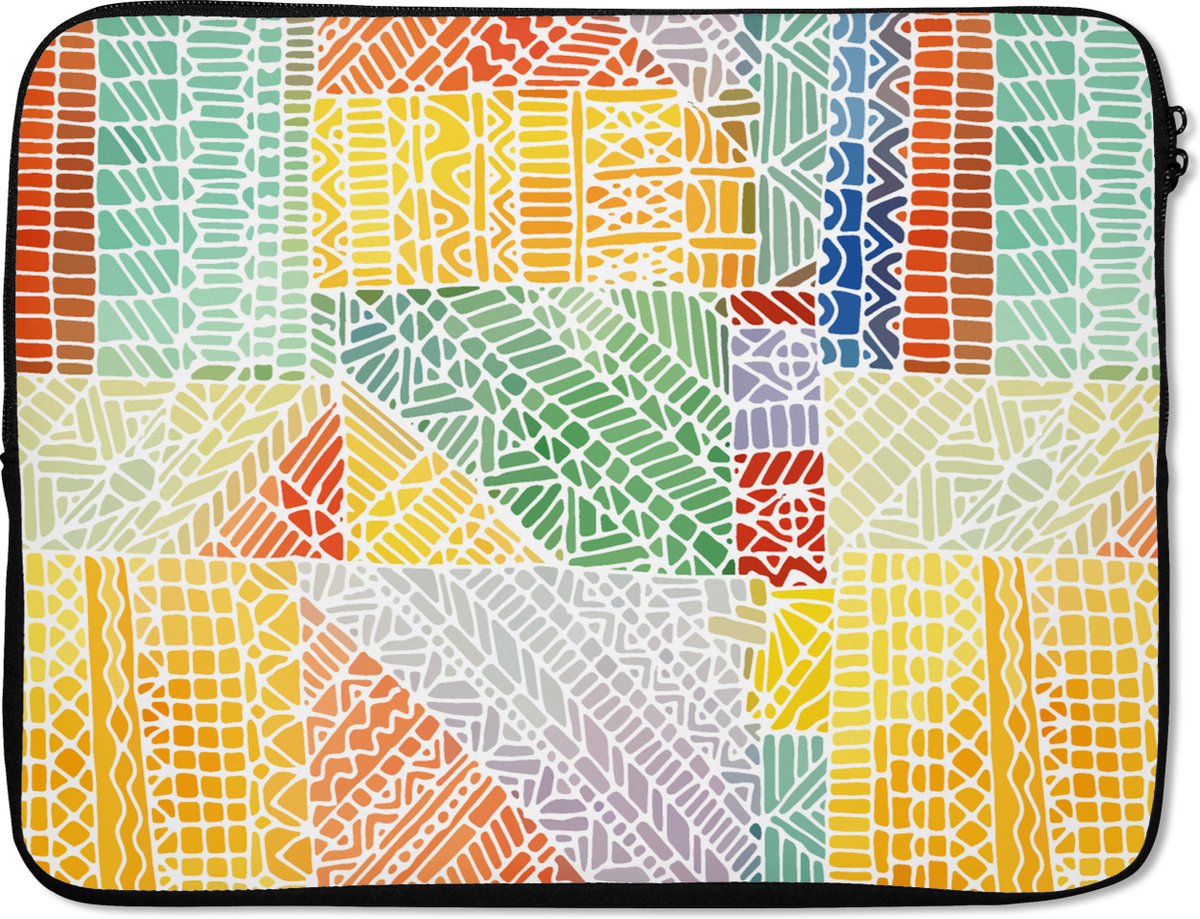 Laptophoes 17 inch - Patronen - Mozaïek - Abstract - Laptop sleeve - Binnenmaat 41x28 cm - Zwarte achterkant