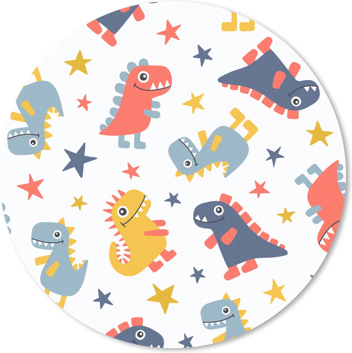 Muismat rond 30x30 cm - Mousepad Patronen - Dino - Sterren - Jongens - Jongetje - Baby - Kinderen - Kids - Ronde muismatten