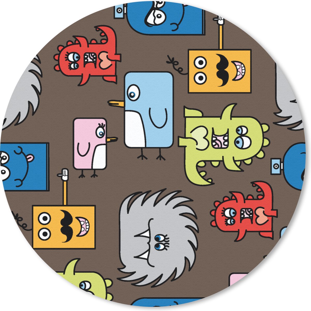 Muismat rond 20x20 cm - Mousepad Patronen - Monster - Dieren - Jongens - Kinderen - Kids - Ronde muismatten