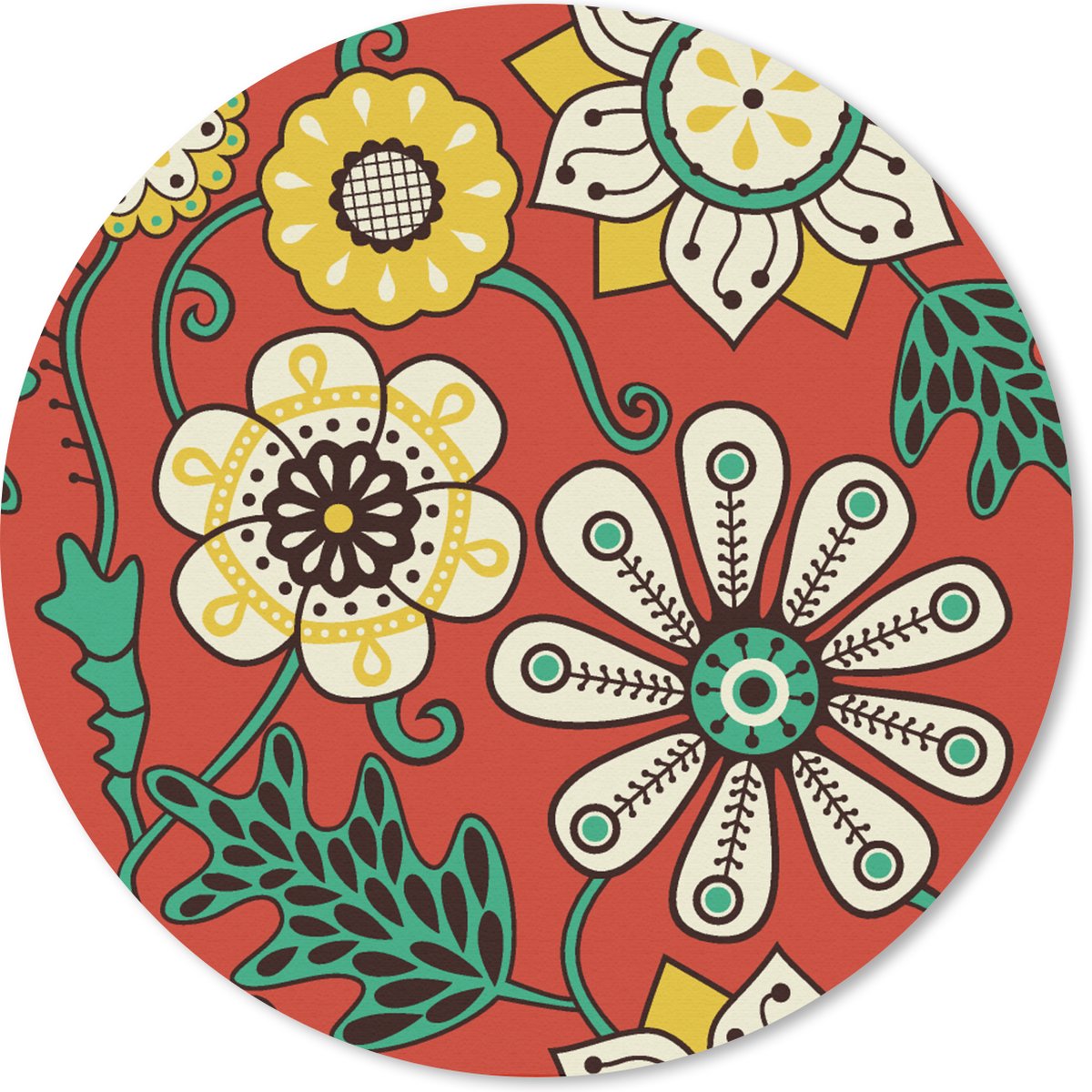 Muismat rond 40x40 cm - Mousepad Design - Bloemen - Hippie - Retro - Ronde muismatten