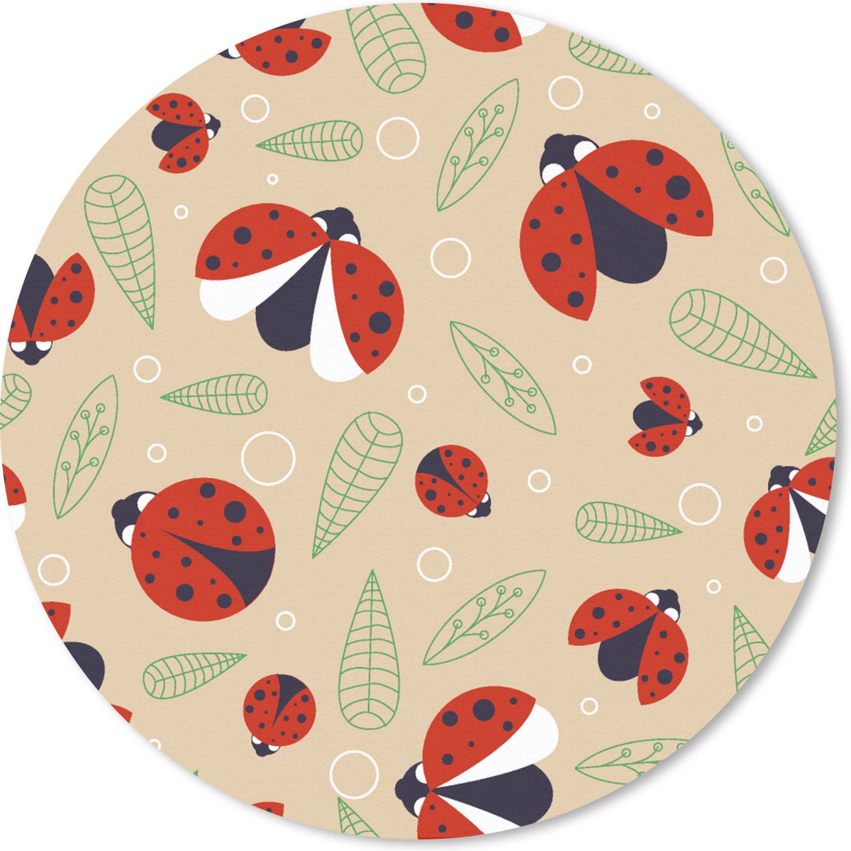 Muismat rond 20x20 cm - Mousepad Lieveheersbeestje - Bladeren - Design - Ronde muismatten