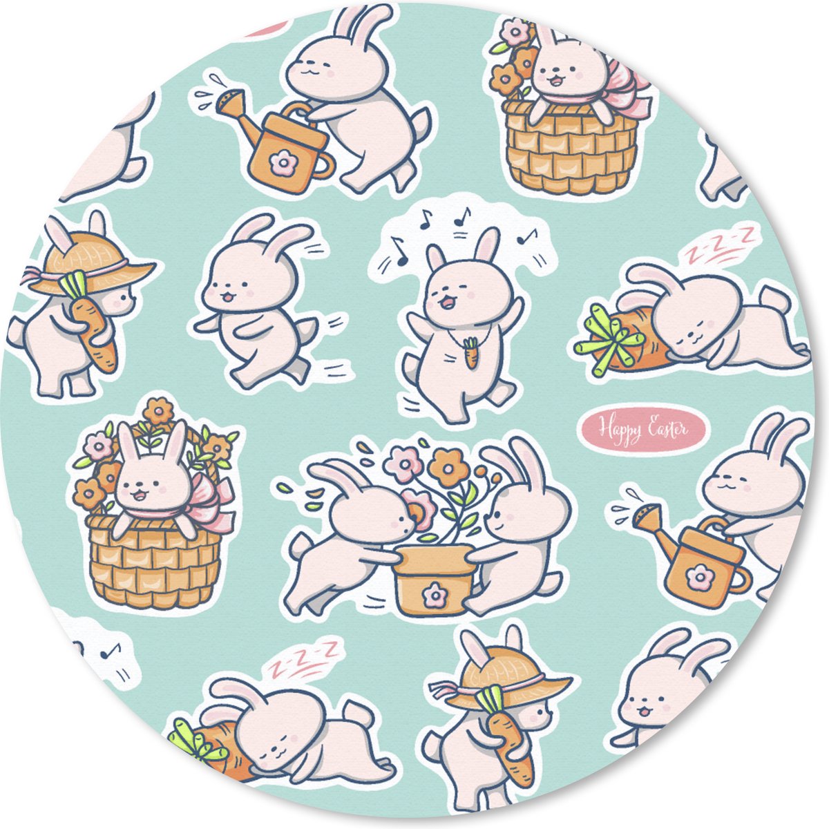Muismat rond 40x40 cm - Mousepad Konijn - Tuin - Patroon - Ronde muismatten