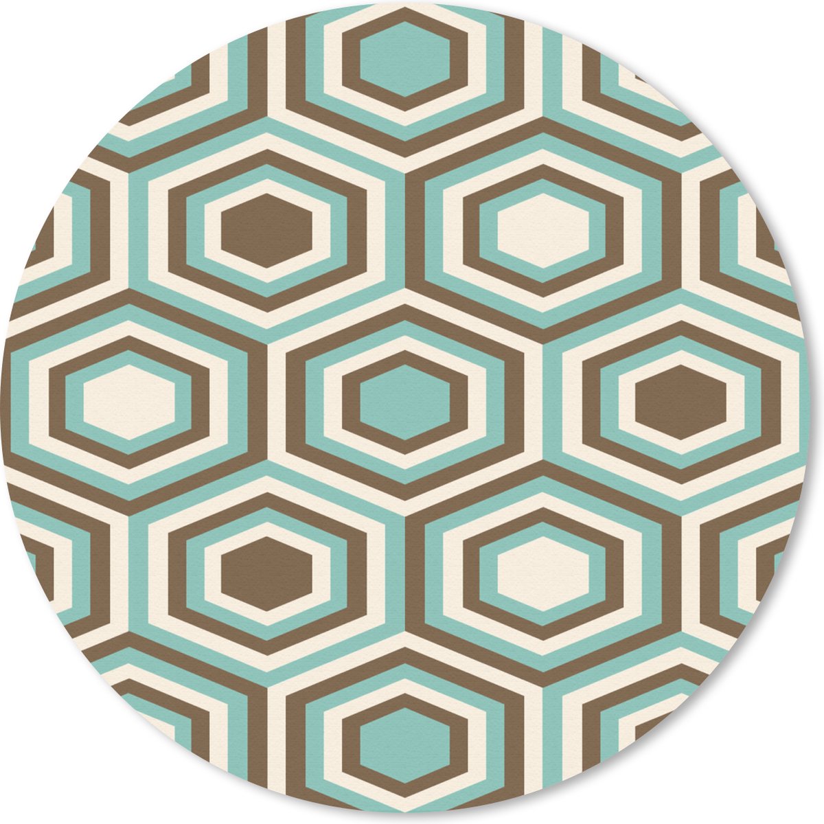 Muismat rond 40x40 cm - Mousepad Retro - Honeycomb - Blauw - Bruin - Ronde muismatten