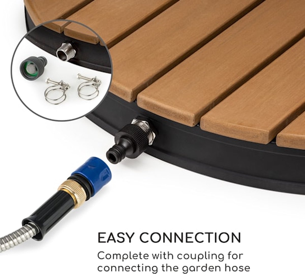Blumfeldt Zwembad mobiele tuindouche, buitendouche voor de tuin, vloerdouche met 4m fonteinhoogte, vloertuindouche met houten look voor & sauna, buitendouche waterdicht, vorst thumbnail 4