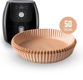 Airfryer Bakpapier – 50 Stuks – Heteluchtfriteuse Wegwerpbakjes – 20 cm – Geschikt voor Airfryer – Bakpapier – Bruin – Natuurlijk Papier