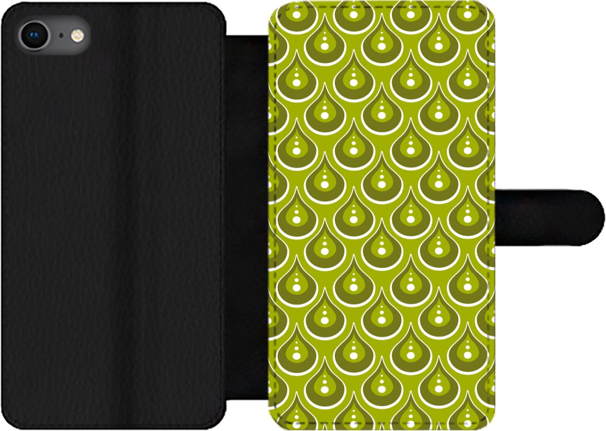 Telefoonhoesje Geschikt voor iPhone SE 2020 telefoonhoesje - Patronen - Retro - Regen - Druppel - Groen - Met vakjes - Wallet case met magneetsluiting