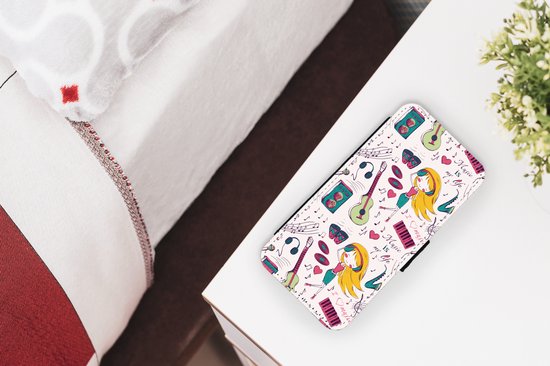 Étui pour téléphone iPhone XR Bookcase - Meiden - Musique - Écouteurs - Motifs - Fille - Rose - Enfants - Enfant - Avec compartiments - Étui portefeuille avec fermeture magnétique