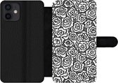 Bookcase Geschikt voor iPhone 12 telefoonhoesje - Meiden - Rozen - Patronen - Girl - Kids - Kinderen - Kindje - Met vakjes - Wallet case met magneetsluiting