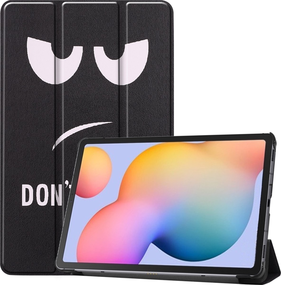 Mobigear Tablethoes geschikt voor Samsung Galaxy Tab S6 Lite Hoes | Mobigear Tri-Fold Bookcase - Do Not Touch | Zwart