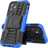 Mobigear Hoesje geschikt voor Apple iPhone 12 Mini Telefoonhoesje Hardcase | Mobigear Tire Backcover Shockproof met Standaard | Schokbestendig iPhone 12 Mini Telefoonhoesje | Anti Shock Proof - Zwart / Blauw