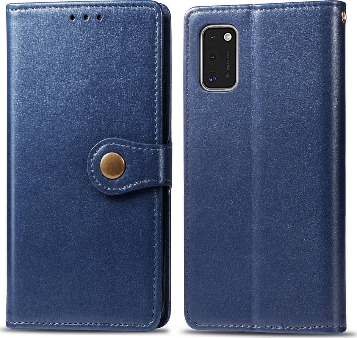 Mobigear Telefoonhoesje geschikt voor Samsung Galaxy A41 Hoesje | Mobigear Snap Button Bookcase Portemonnee | Pasjeshouder voor 3 Pasjes | Telefoonhoesje voor Pinpas / OV Kaart / Rijbewijs - Blauw