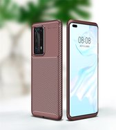 Mobigear Hoesje geschikt voor Huawei P40 Pro Plus Telefoonhoesje Flexibel TPU | Mobigear Racing Backcover | P40 Pro Plus Case | Back Cover - Bruin