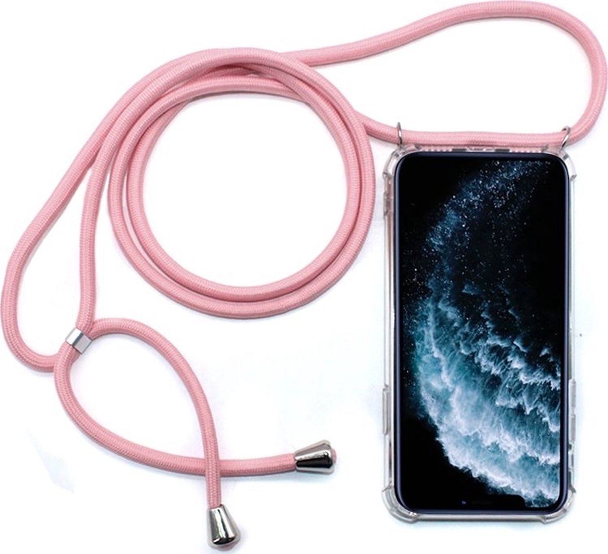 Mobigear Telefoonhoesje geschikt voor Apple iPhone 11 Pro Flexibel TPU | Mobigear Lanyard Hoesje met koord - Transparant / Roze