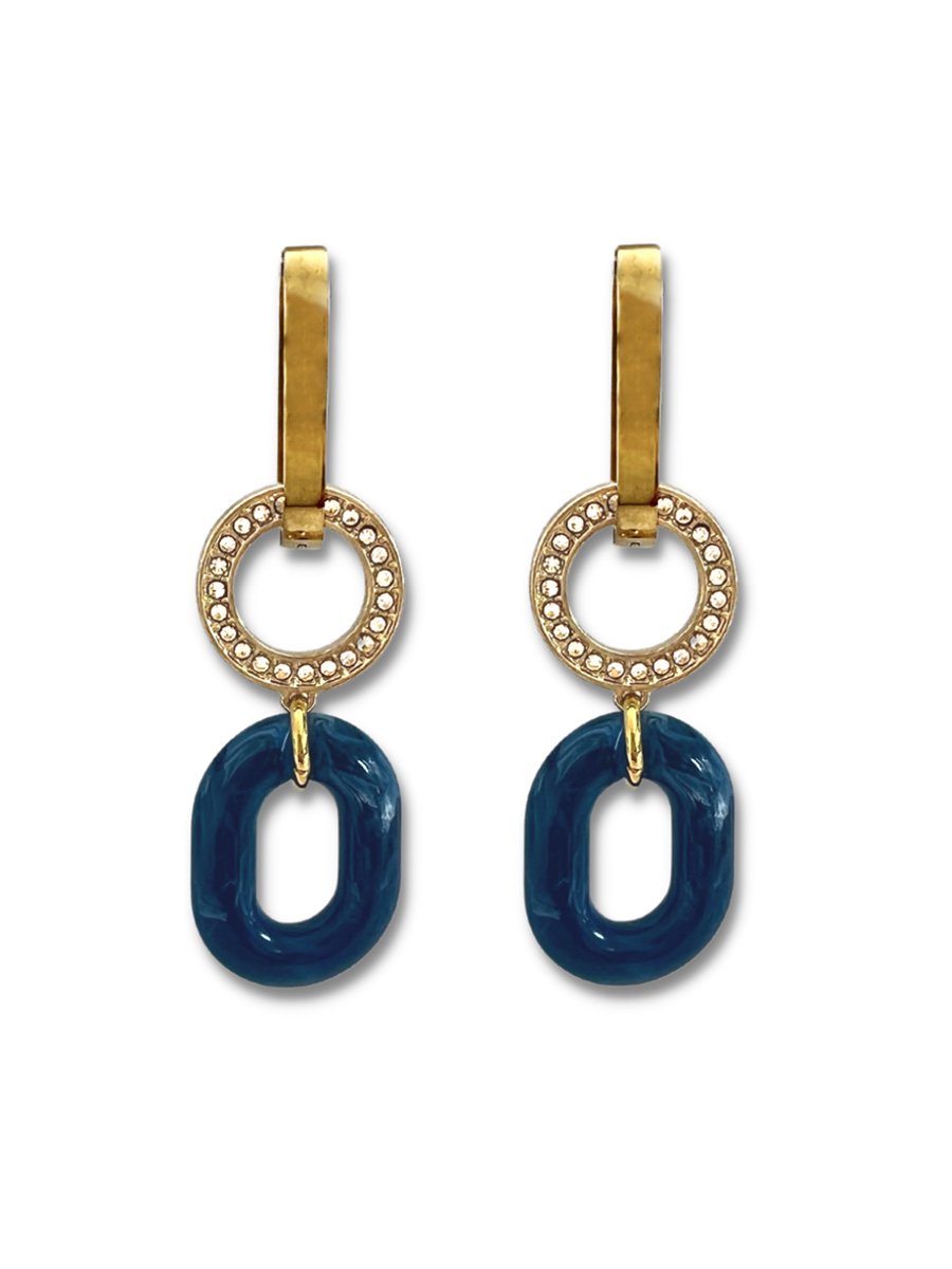 Zatthu Jewelry - N22SS457 - Irme oorringen met blauwe resin schakel