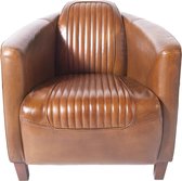 Stoere compacte Aviator fauteuil in cognac leer piloten stoel vliegtuig Mancave Eyecatcher