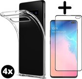 Foonig Silicone Hoesje Transparant 4x + Screenprotector 4x - Geschikt Voor Samsung Galaxy S10 Plus