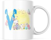 Paas Mok konijnen oren pasen V blauw | Paas cadeau | Pasen | Paasdecoratie | Pasen Decoratie | Grappige Cadeaus | Koffiemok | Koffiebeker | Theemok | Theebeker