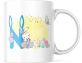 Paas Mok konijnen oren pasen N blauw | Paas cadeau | Pasen | Paasdecoratie | Pasen Decoratie | Grappige Cadeaus | Koffiemok | Koffiebeker | Theemok | Theebeker