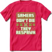 Gamers don't die pixel T-shirt | Neon Groen | Gaming kleding | Grappig game verjaardag cadeau shirt Heren – Dames – Unisex | - Roze - S