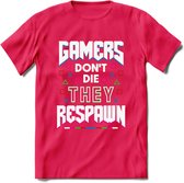 Gamers don't die T-shirt | Gaming kleding | Grappig game verjaardag cadeau shirt Heren – Dames – Unisex | - Roze - XL
