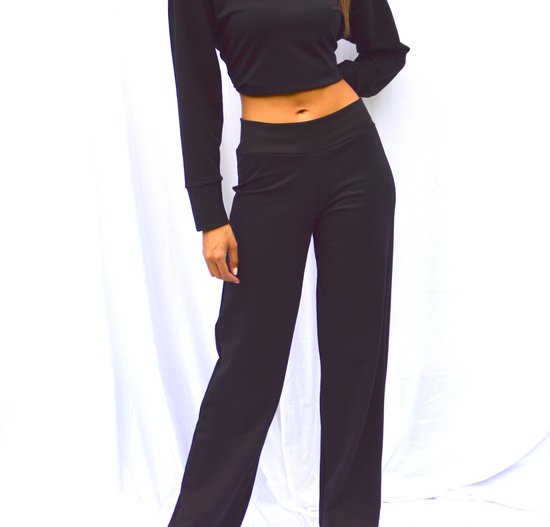 Dames broek - Zwart - Flared - stretch - hoge taille - L - BY MAMBOO