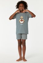 Woody pyjama unisex - taupe-vintage blauw gestreept - mandrill aap - 221-1-PLE-Z/948 - maat 128