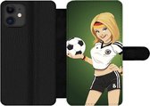 Bookcase Geschikt voor iPhone 12 Pro telefoonhoesje - Een illustratie van een meisje met Duitse kleding en een voetbal - Meiden - Meisjes - Kinderen - Met vakjes - Wallet case met magneetsluiting