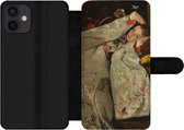 Bookcase Geschikt voor iPhone 12 telefoonhoesje - Meisje in witte kimono - Schilderij van George Hendrik Breitner - Met vakjes - Wallet case met magneetsluiting
