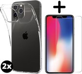 Fooniq Silicone Hoesje Transparant 2x + Screenprotector 2x - Geschikt Voor Apple iPhone 12/12 Pro Max