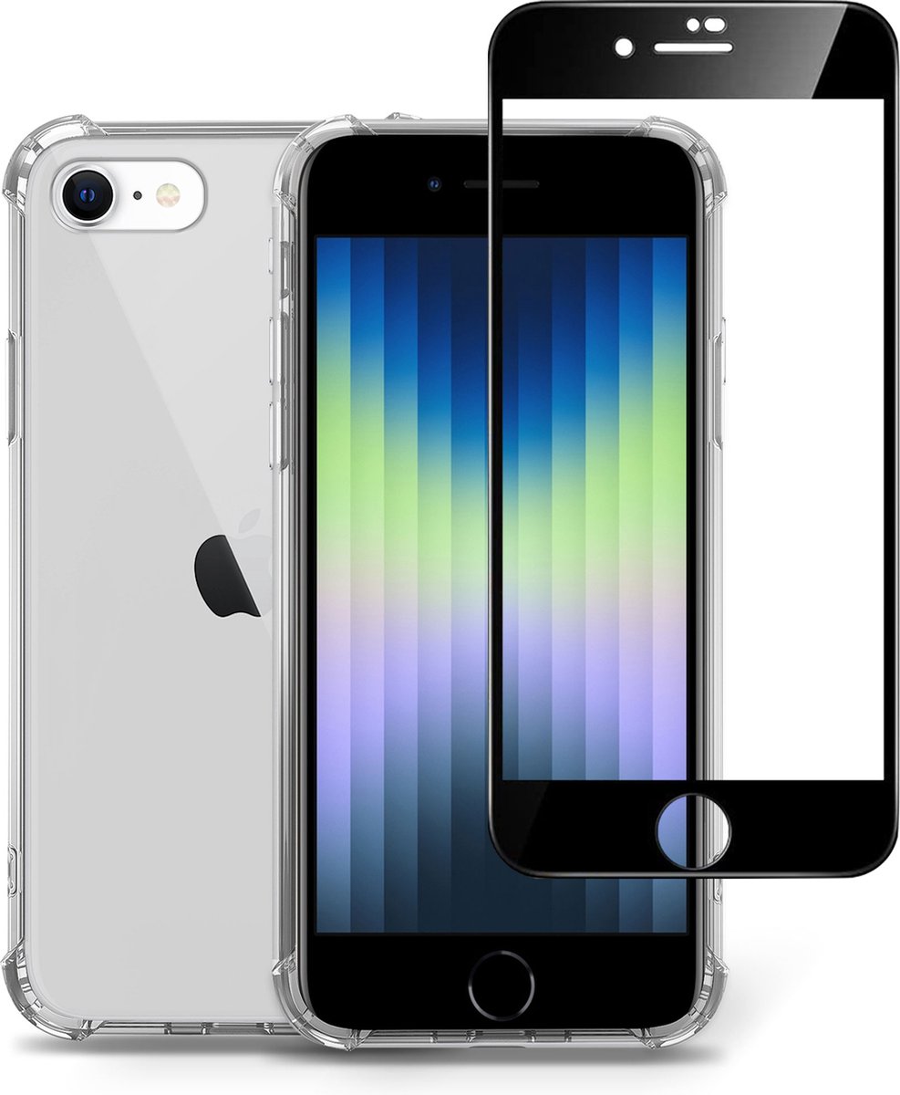 Geschikt voor iPhone SE 2022 Hoesje + Screenprotector – Full Cover Gehard Glas – Shock Proof Case – Transparant