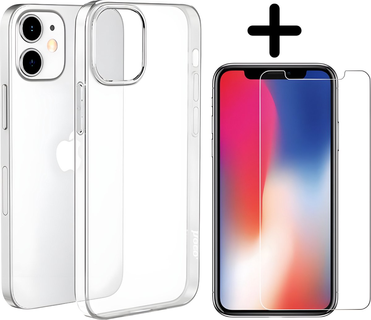 Fooniq Silicone Hoesje Transparant + Screenprotector - Geschikt Voor  Apple iPhone 12