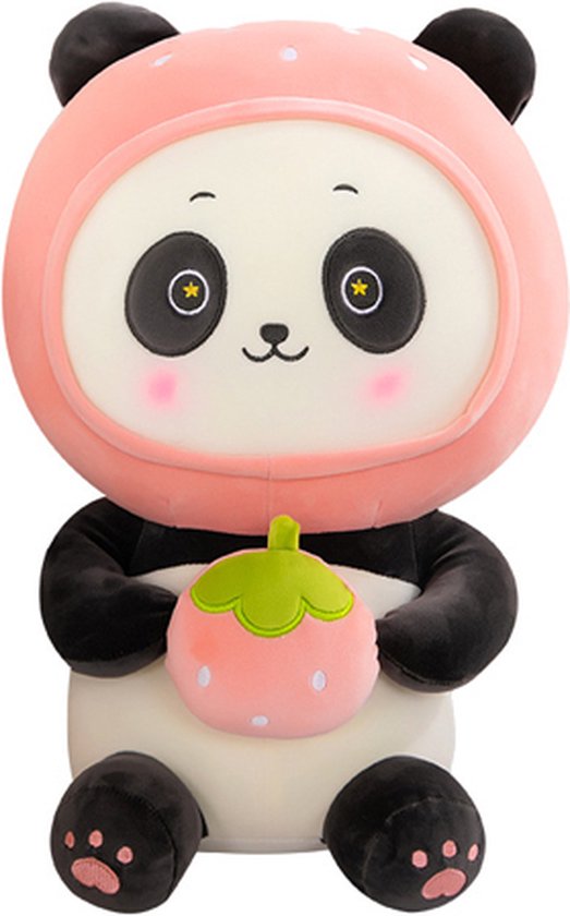 Dag Elasticiteit beton Kawaii panda met aardbei- knuffel - roze - 35 cm | bol.com